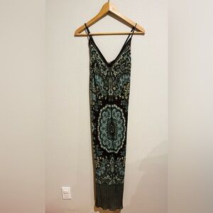Rozae Nichols Vintage Y2K Indie Boho Paisley 100% Silk Maxi Dress USA Size Small